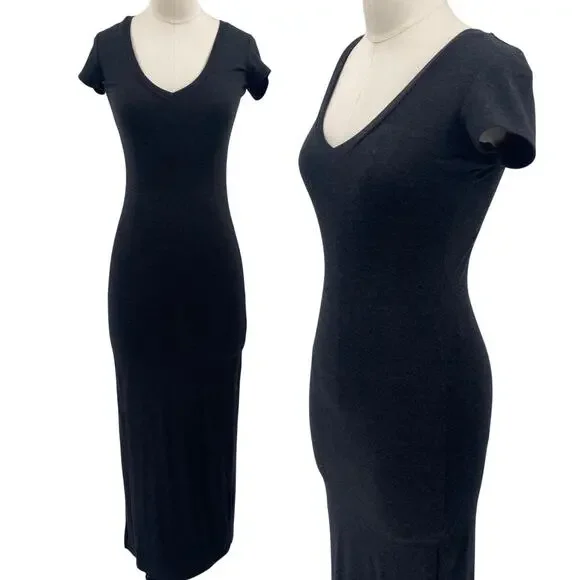 Aritzia Community Maxi Dress V Neck Jersey Knit Rayon Stretch Dark Gray XS - Picture 1 of 11
